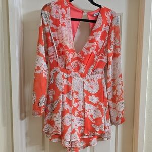 Xtaren Coral and Black V-Neck Romper